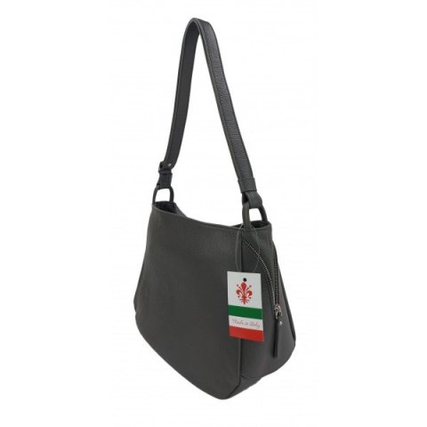 Miękka klasyczna torebka na ramię ,trzy komory ,Włoska skórzana Vera Pelle , Szara LB394G