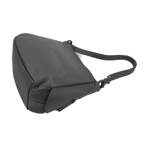 Miękka klasyczna torebka na ramię ,trzy komory ,Włoska skórzana Vera Pelle , Szara LB394G