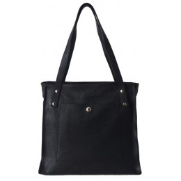 Skórzana Włoska torba na ramię Vera Pelle miękka , pojemna a4 Czarna WR365N