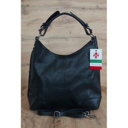 Skórzany Włoski worek ,torba na ramię Vera Pelle miękka ,pojemna Czarna VORX12N