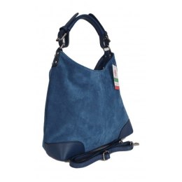 Skórzany Włoski worek ,torba na ramię Vera Pelle miękki zamsz ,pojemna Niebieski- Blue Jeans VORX33BJ