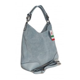 Skórzany Włoski worek ,torba na ramię Vera Pelle miękki zamsz ,pojemna Szara VORX33G