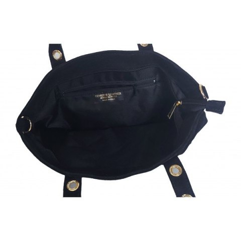 Skórzany Włoski worek ,torba na ramię Vera Pelle miękki zamsz złote dżety-kółka, pojemna A4 Czarna WZK25N