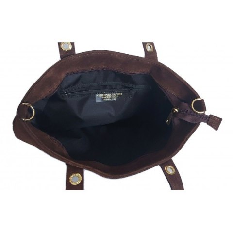 Skórzany Włoski worek ,torba na ramię Vera Pelle miękki zamsz złote dżety-kółka, pojemna A4 Zielony WZK25V