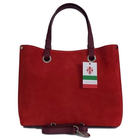 Trzy komory na ramię, duża mieści A4 Włoska skóra zamsz Vera Pelle torba Shopper bag Czerwona VOM33R