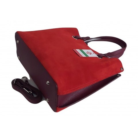 Trzy komory na ramię, duża mieści A4 Włoska skóra zamsz Vera Pelle torba Shopper bag Czerwona VOM33R
