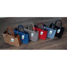 Trzy komory na ramię, duża mieści A4 Włoska skóra zamsz Vera Pelle torba Shopper bag Niebieska VOM33BJ