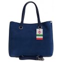 Trzy komory na ramię, duża mieści A4 Włoska skóra zamsz Vera Pelle torba Shopper bag Niebieska VOM33BJ