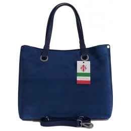 Trzy komory na ramię, duża mieści A4 Włoska skóra zamsz Vera Pelle torba Shopper bag Niebieska VOM33BJ