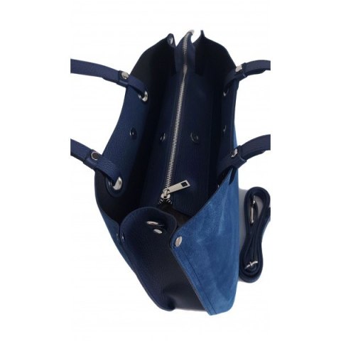 Trzy komory na ramię, duża mieści A4 Włoska skóra zamsz Vera Pelle torba Shopper bag Niebieska VOM33BJ