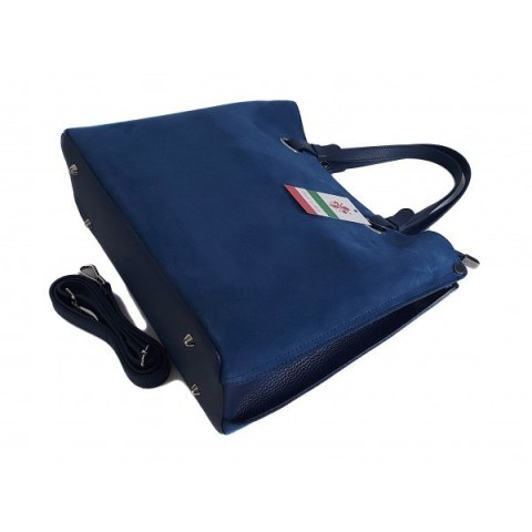 Trzy komory na ramię, duża mieści A4 Włoska skóra zamsz Vera Pelle torba Shopper bag Niebieska VOM33BJ