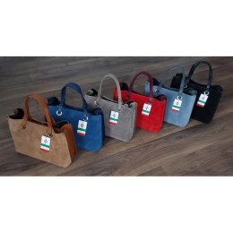 Trzy komory na ramię, duża mieści A4 Włoska skóra zamsz Vera Pelle torba Shopper bag Szara VOM33G