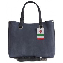 Trzy komory na ramię, duża mieści A4 Włoska skóra zamsz Vera Pelle torba Shopper bag Szara VOM33G