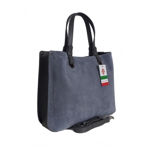 Trzy komory na ramię, duża mieści A4 Włoska skóra zamsz Vera Pelle torba Shopper bag Szara VOM33G