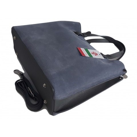 Trzy komory na ramię, duża mieści A4 Włoska skóra zamsz Vera Pelle torba Shopper bag Szara VOM33G