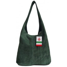 Zamszowy worek , Włoska skórzana torba xl a4 Zielony shopper bag W356VER2
