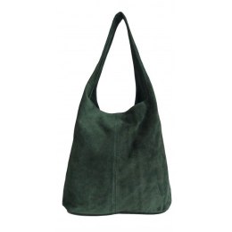 Zamszowy worek , Włoska skórzana torba xl a4 Zielony shopper bag W356VER2