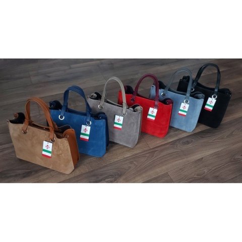 Trzy komory na ramię, duża mieści A4 Włoska skóra zamsz Vera Pelle torba Shopper bag Beżowa VOM33T