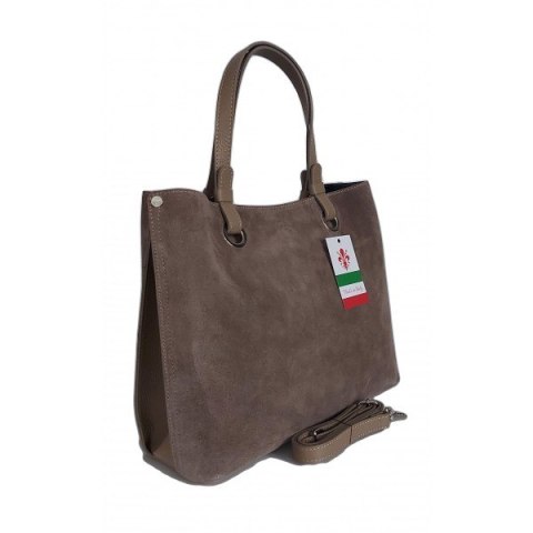 Trzy komory na ramię, duża mieści A4 Włoska skóra zamsz Vera Pelle torba Shopper bag Beżowa VOM33T