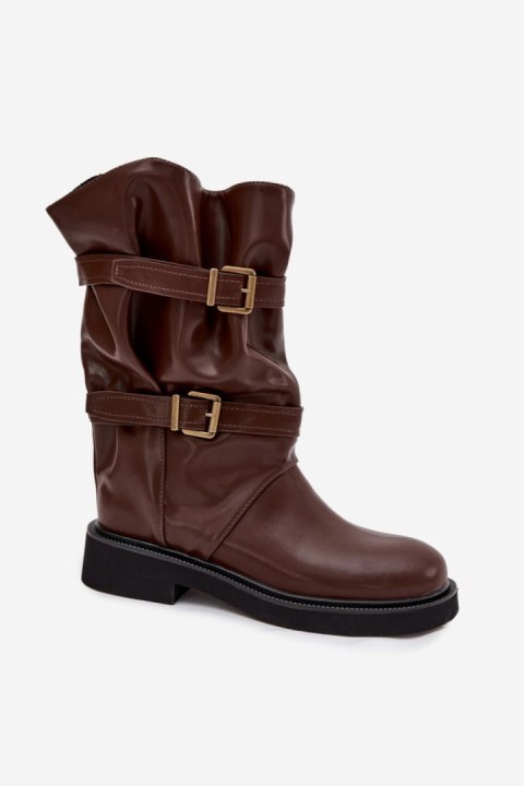 Kozaki z marszczoną cholewką brązowe