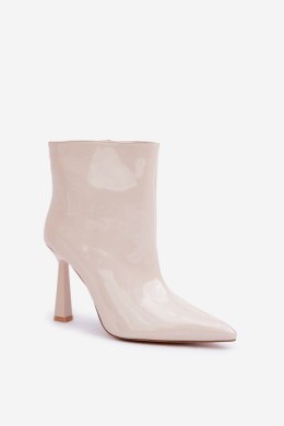 Lakierowane botki damskie na wysokiej szpilce