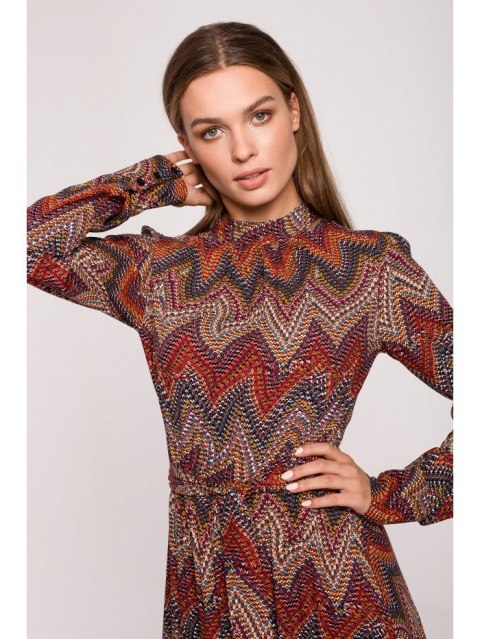 Sukienka maxi z falbaną - nadruk aztecki