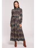 Sukienka maxi z falbaną - nadruk aztecki