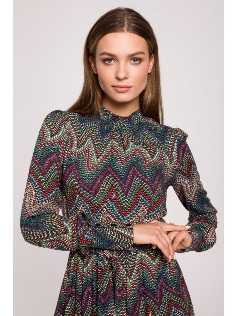 Sukienka maxi z falbaną - nadruk aztecki