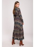 Sukienka maxi z falbaną - nadruk aztecki