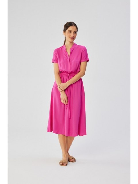 S366 Sukienka ze stójką i wiązaniem w pasie