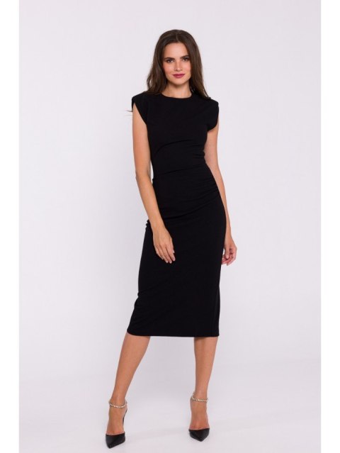 S382 Sukienka bez rękawów z zakładkami na boku